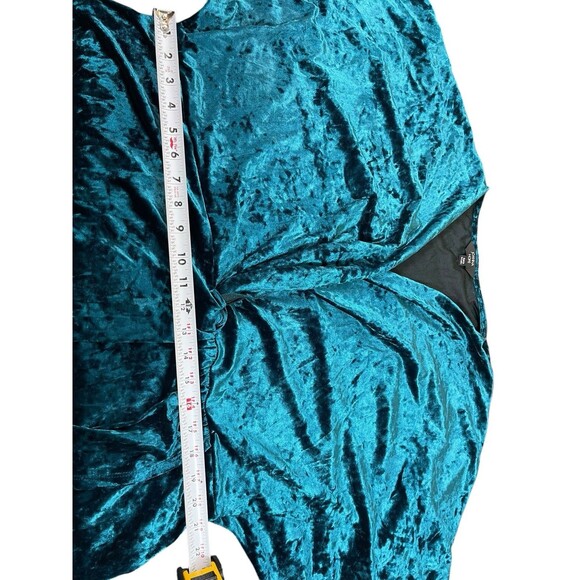 Joanna Hope Teal Crushed Velvet Wrap 20 Midi Dress Short Sleeve Holiday Party - Picture 12 of 14